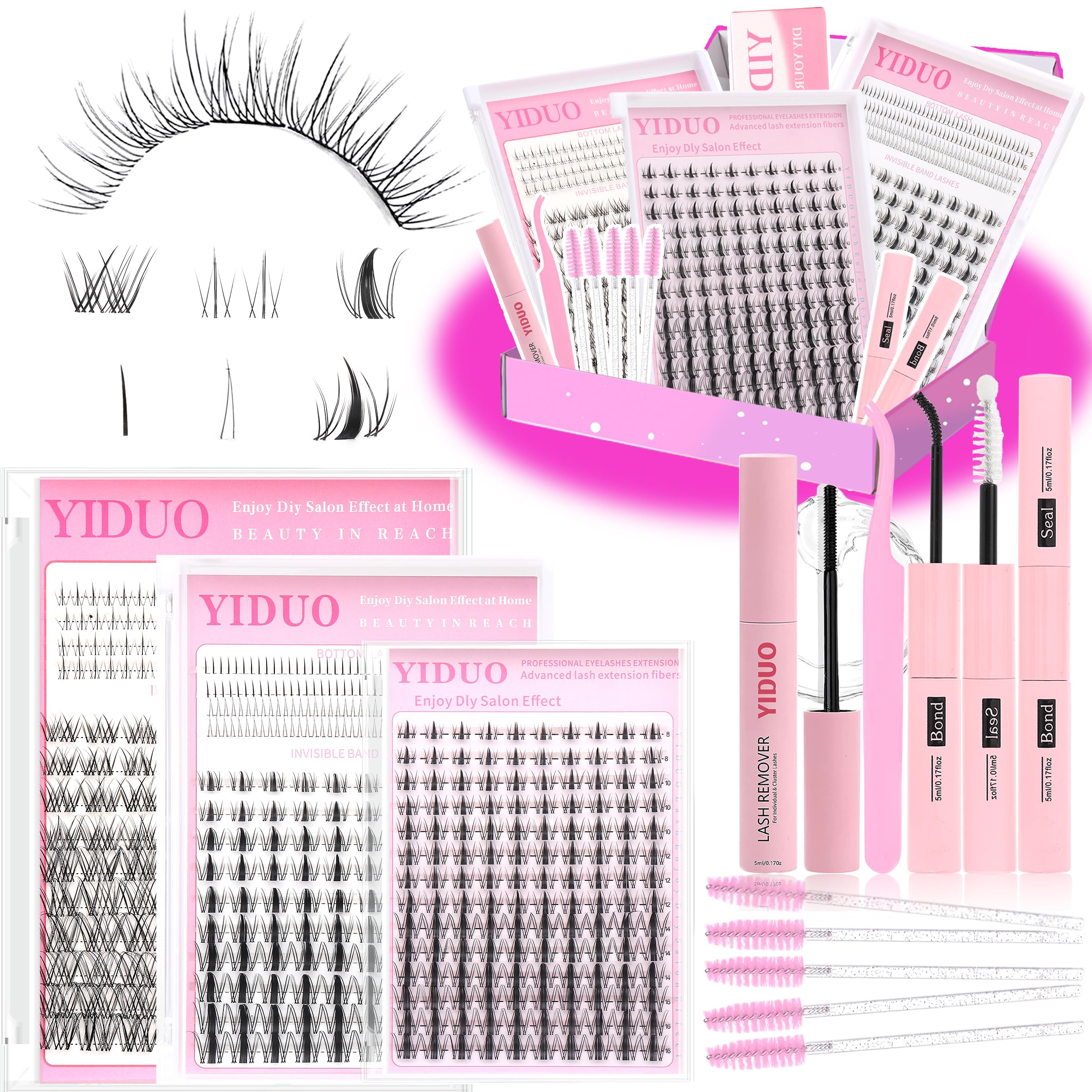 Lashes Clusters Kit 1846Pcs Bulk Packs Volume False Eyelash Extensions D Curl Wispy Individual Eyelashes, Volume Studio Effect, Wholesale Large Pack with Glue&Seal|Tweezers|Removers|Cleanser