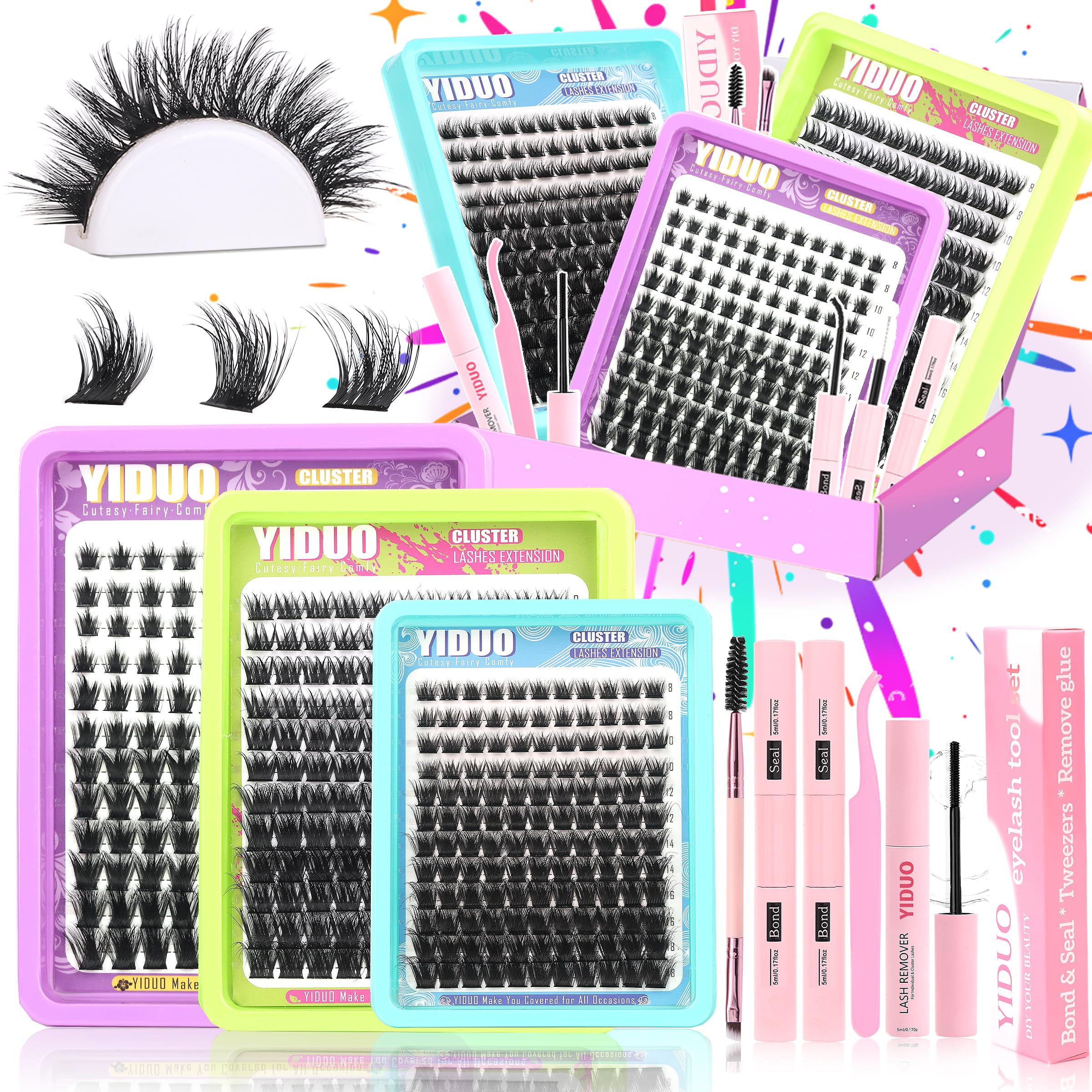 Lashes Clusters Kit 1846Pcs Bulk Packs Volume False Eyelash Extensions D Curl Wispy Individual Eyelashes, Volume Studio Effect, Wholesale Large Pack with Glue&Seal|Tweezers|Removers|Cleanser