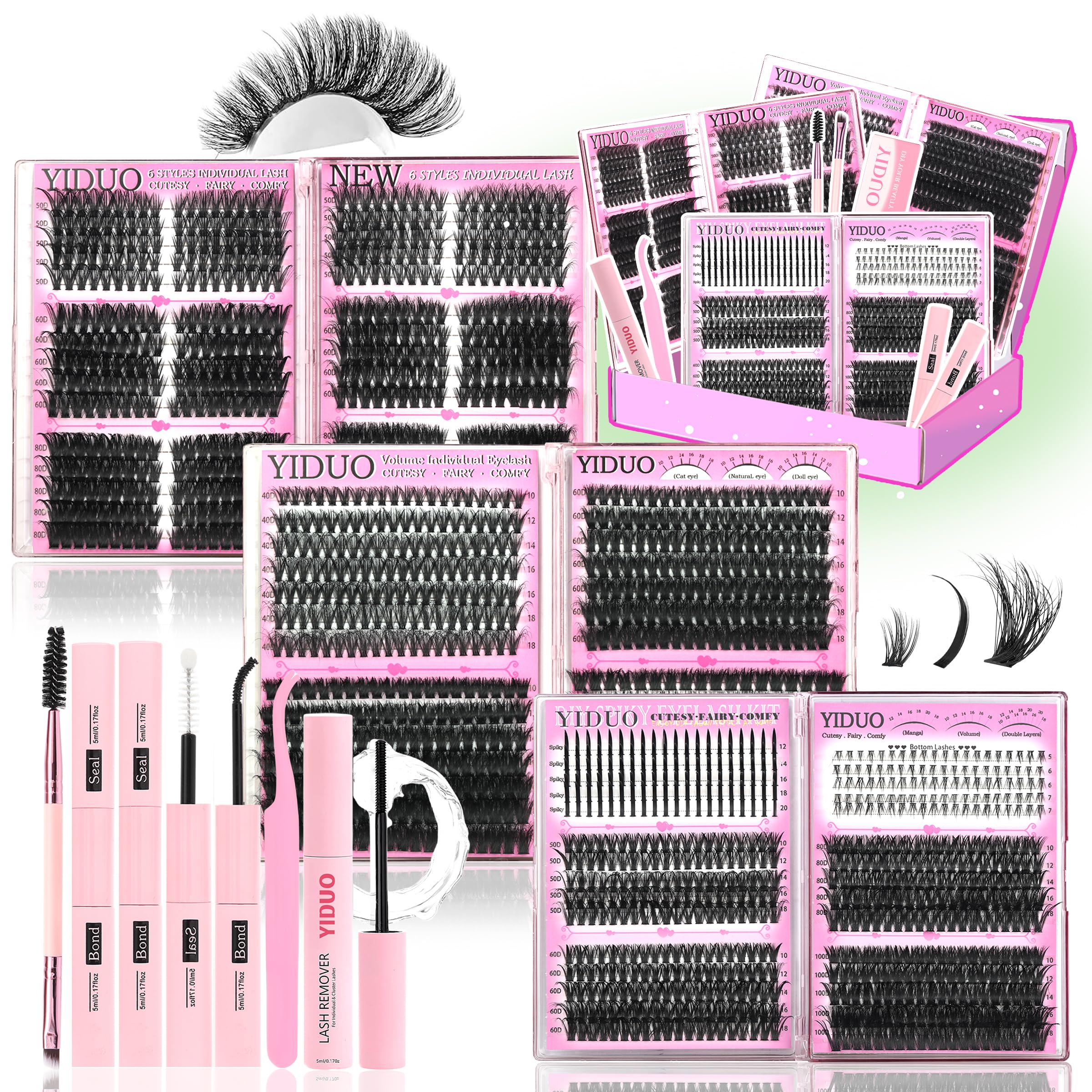 Lashes Clusters Kit 1846Pcs Bulk Packs Volume False Eyelash Extensions D Curl Wispy Individual Eyelashes, Volume Studio Effect, Wholesale Large Pack with Glue&Seal|Tweezers|Removers|Cleanser