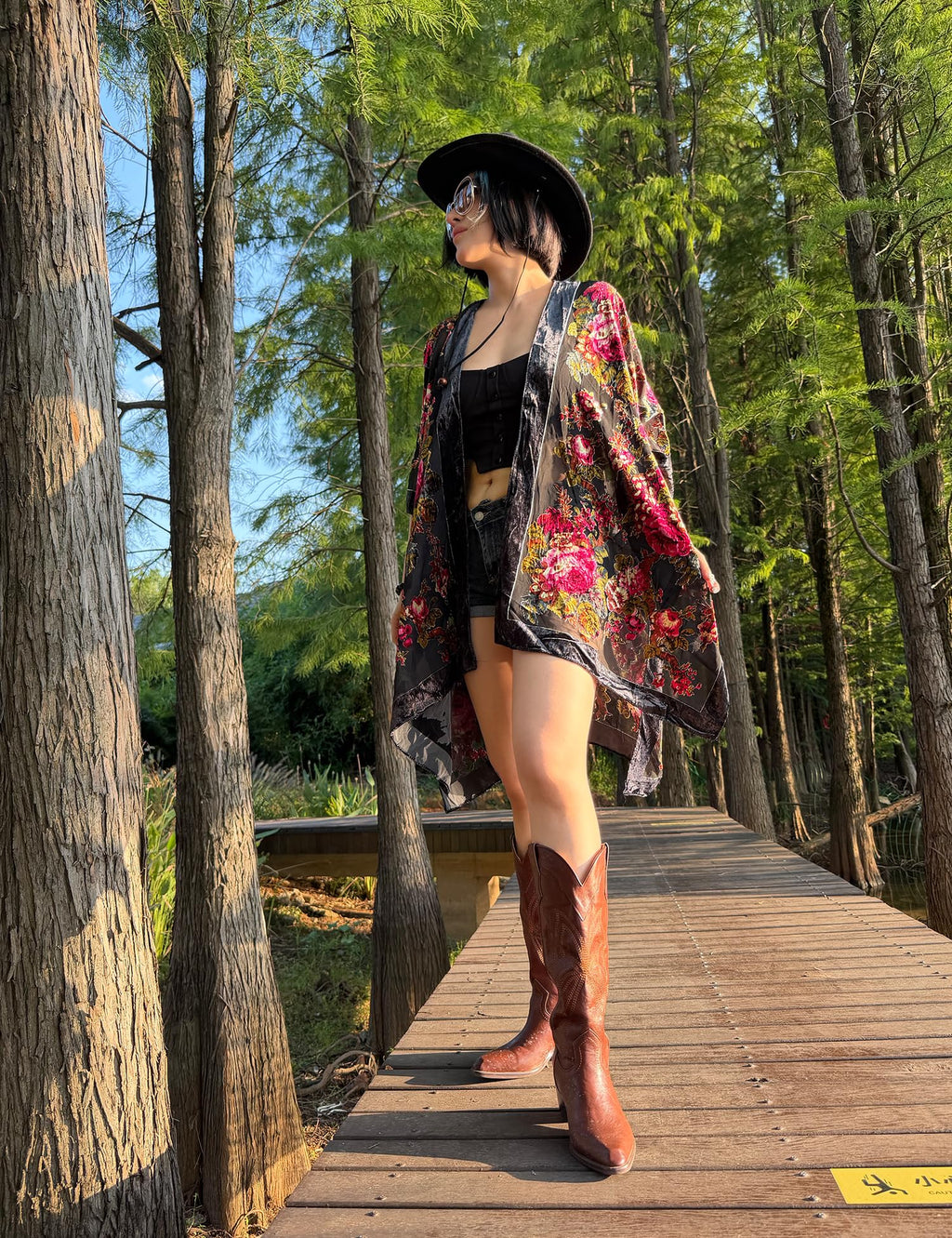 Women's Burnout Velvet Kimono Long Cardigan Cover Up Casual Outfit