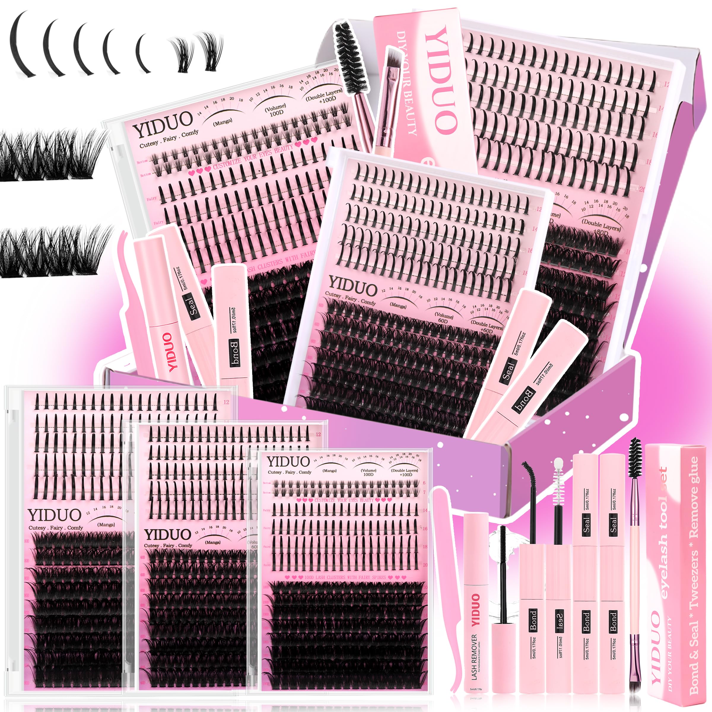 Lashes Clusters Kit 1846Pcs Bulk Packs Volume False Eyelash Extensions D Curl Wispy Individual Eyelashes, Volume Studio Effect, Wholesale Large Pack with Glue&Seal|Tweezers|Removers|Cleanser