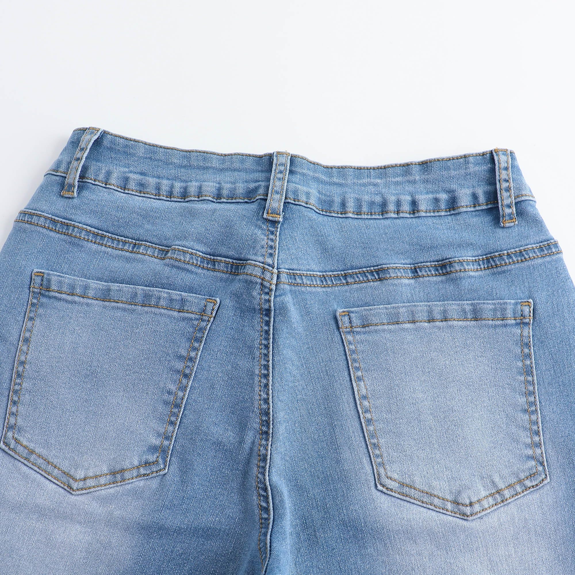 THUNDER STAR Womens Stretchy Mid Rise Flare Jeans Distressed Denim Bell Bottom Pants