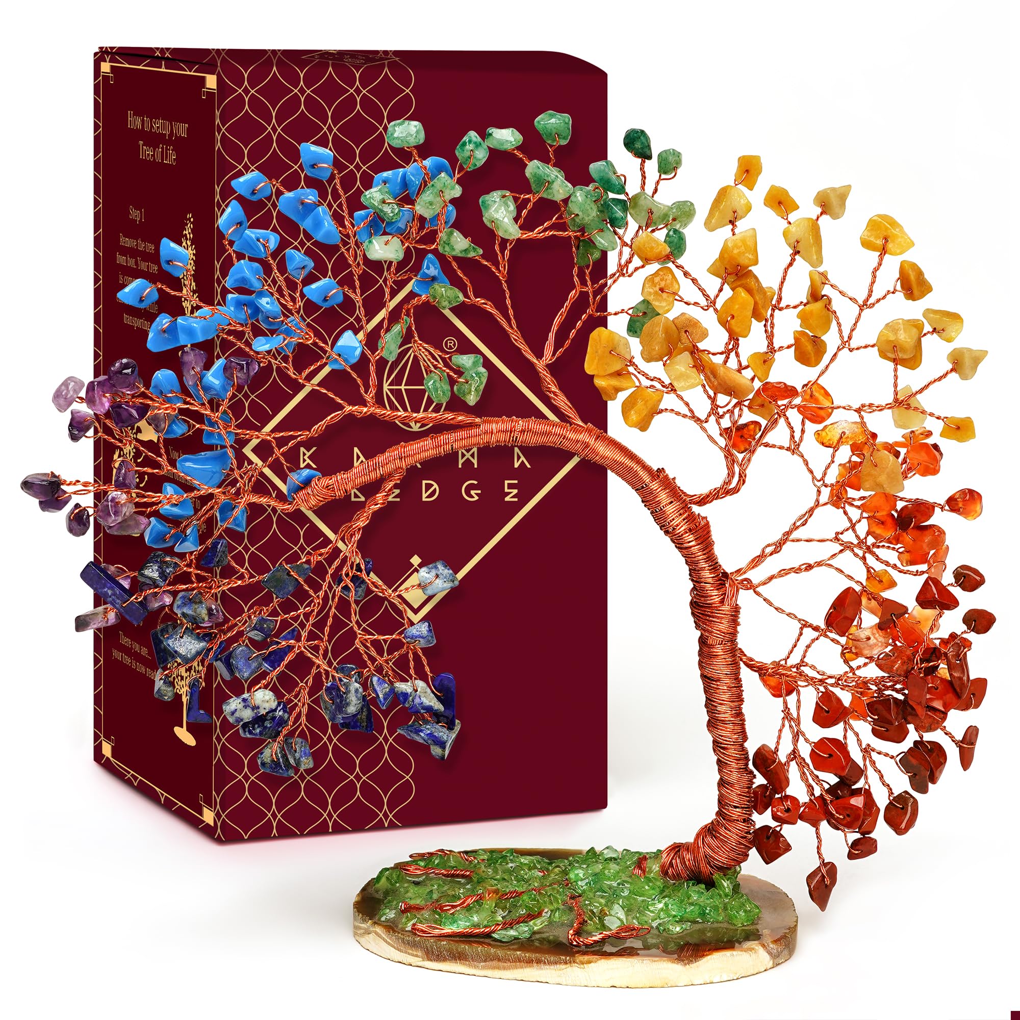 Crystal Tree of Life 7 Chakra Healing Crystals Trees for Home Decor, Office Desk Decor, Boho Decor, Handmade Bonsai Trees for Positive Energy, Money, Good Luck Birthday Gifts for Women, Mom