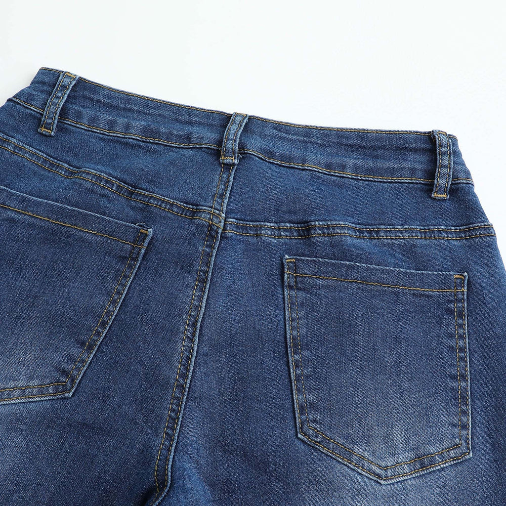 THUNDER STAR Womens Stretchy Mid Rise Flare Jeans Distressed Denim Bell Bottom Pants