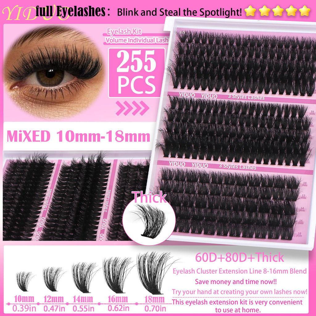 Lashes Clusters Kit 1846Pcs Bulk Packs Volume False Eyelash Extensions D Curl Wispy Individual Eyelashes, Volume Studio Effect, Wholesale Large Pack with Glue&Seal|Tweezers|Removers|Cleanser