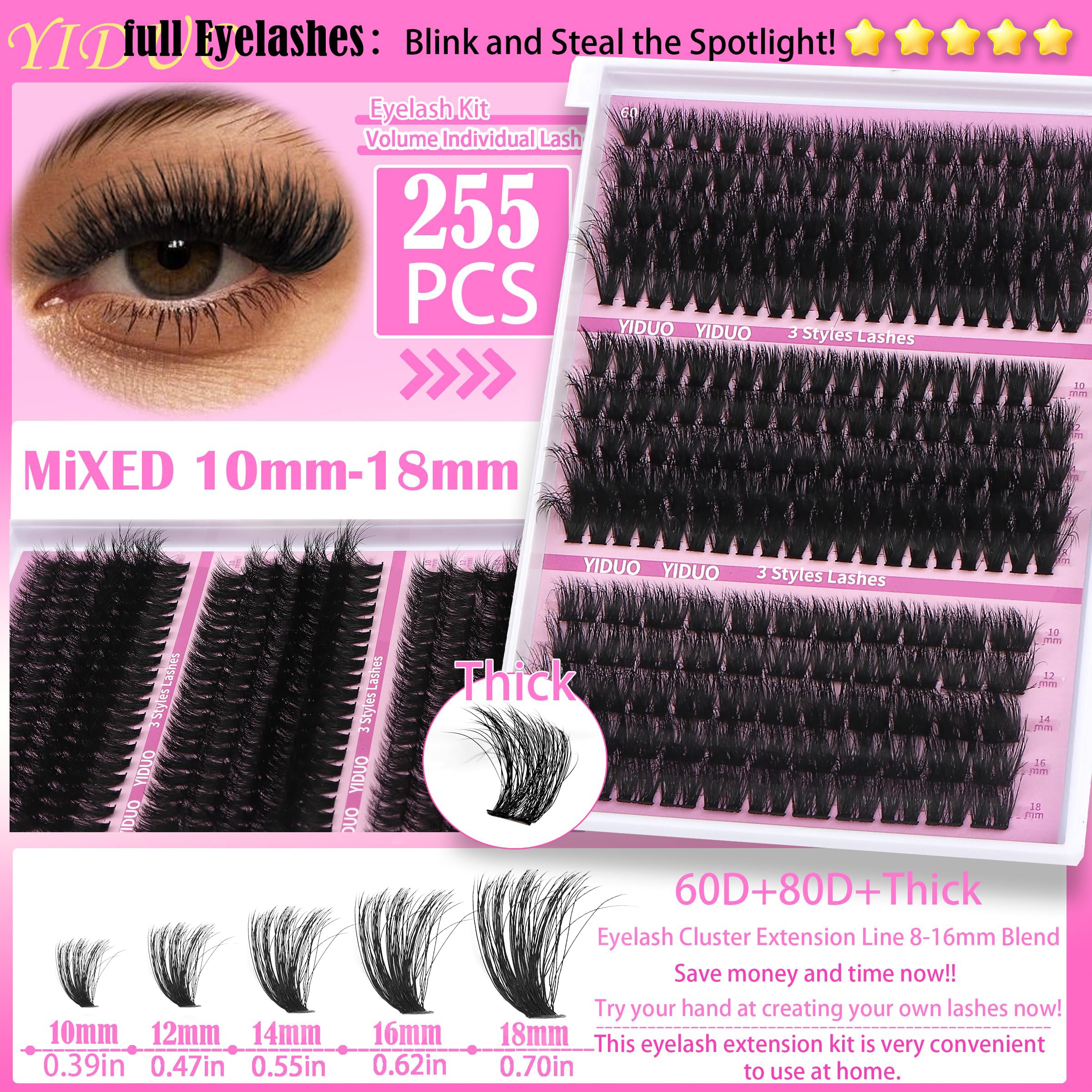 Lashes Clusters Kit 1846Pcs Bulk Packs Volume False Eyelash Extensions D Curl Wispy Individual Eyelashes, Volume Studio Effect, Wholesale Large Pack with Glue&Seal|Tweezers|Removers|Cleanser