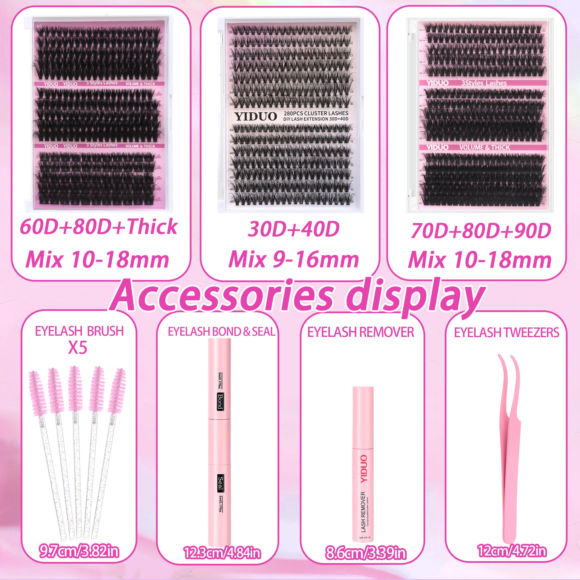 Lashes Clusters Kit 1846Pcs Bulk Packs Volume False Eyelash Extensions D Curl Wispy Individual Eyelashes, Volume Studio Effect, Wholesale Large Pack with Glue&Seal|Tweezers|Removers|Cleanser