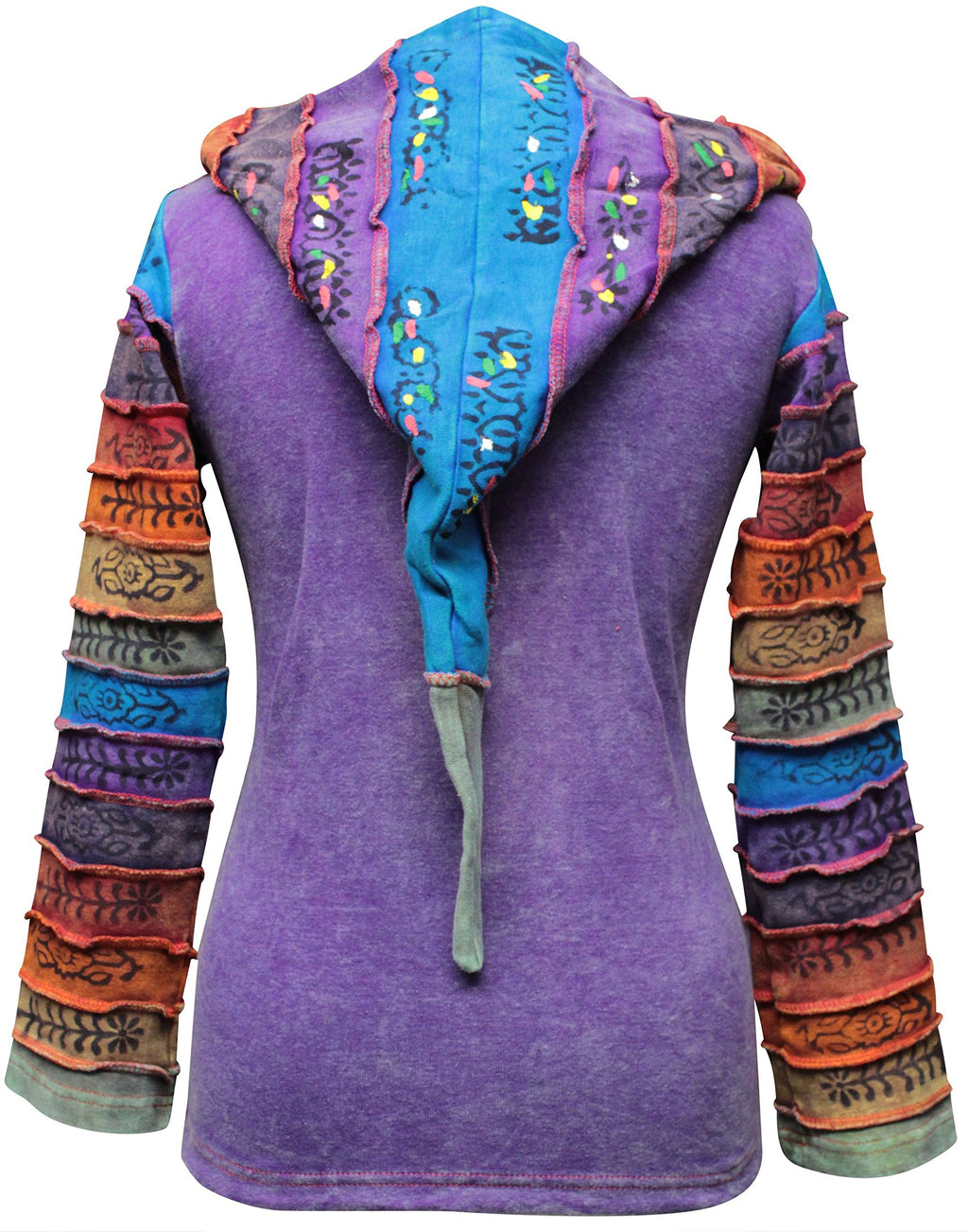 Shopoholic Fashion Women's Full Sleeve Gothic Sun Patchwork Faded Pixie Cotton Hippy Rib Hoodie