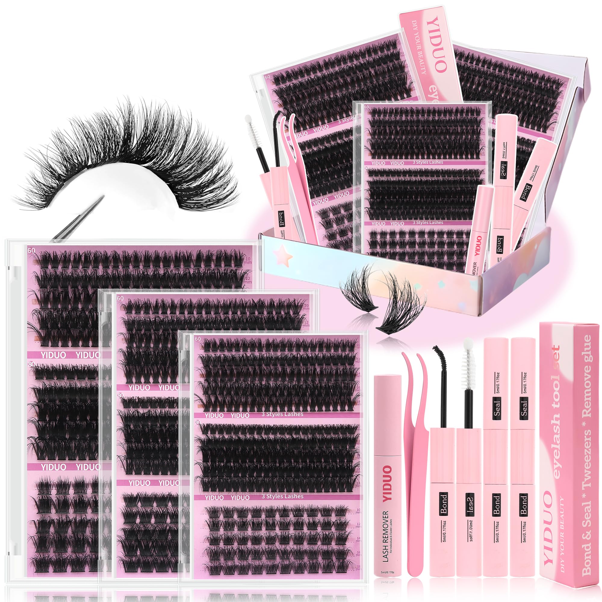 Lashes Clusters Kit 1846Pcs Bulk Packs Volume False Eyelash Extensions D Curl Wispy Individual Eyelashes, Volume Studio Effect, Wholesale Large Pack with Glue&Seal|Tweezers|Removers|Cleanser