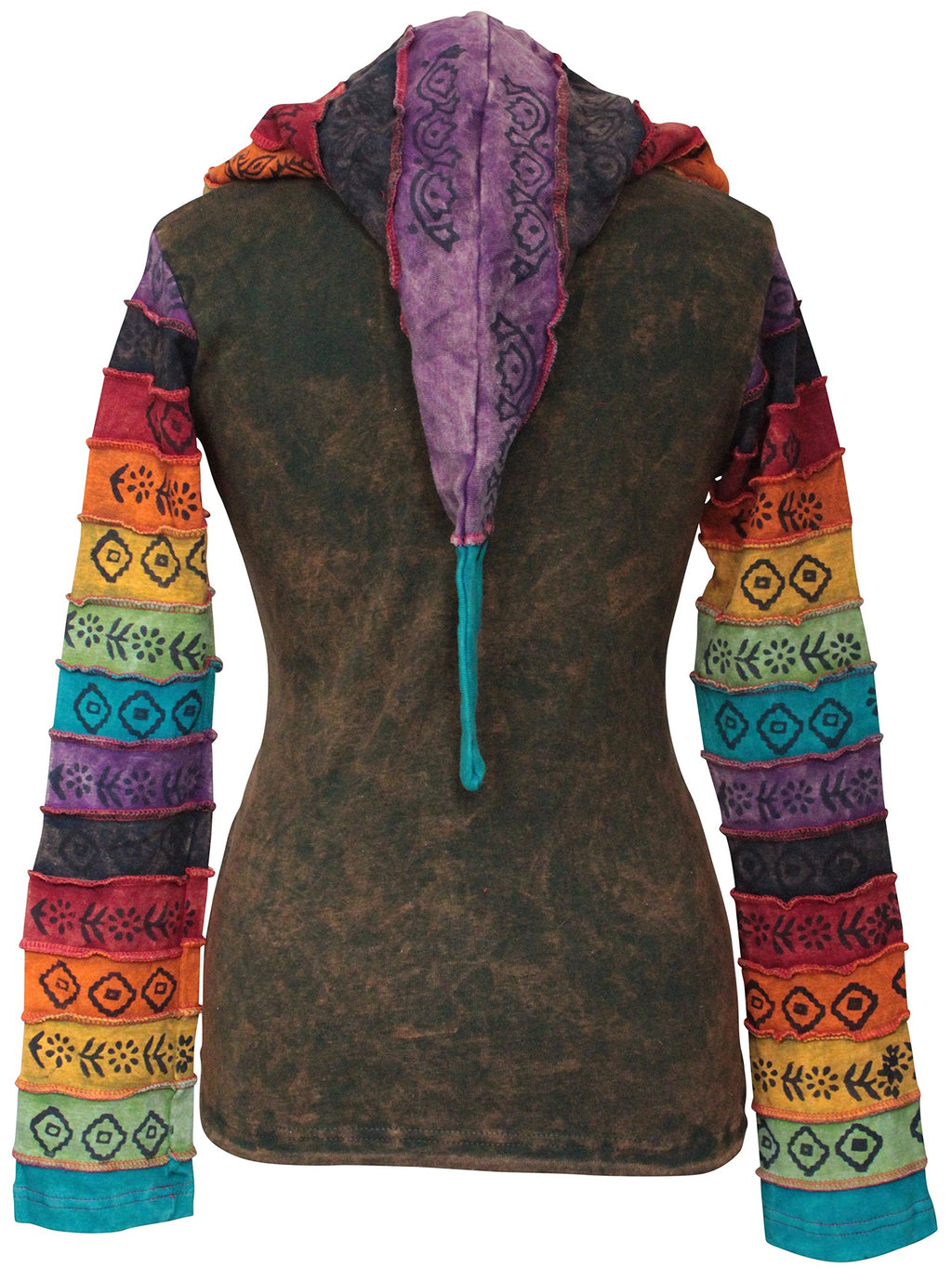 Shopoholic Fashion Women's Full Sleeve Gothic Sun Patchwork Faded Pixie Cotton Hippy Rib Hoodie
