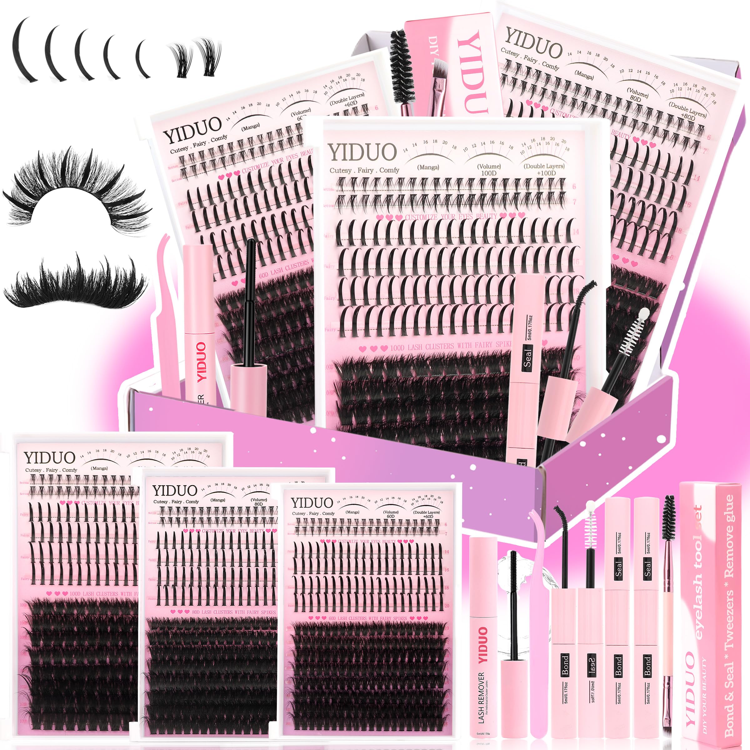Lashes Clusters Kit 1846Pcs Bulk Packs Volume False Eyelash Extensions D Curl Wispy Individual Eyelashes, Volume Studio Effect, Wholesale Large Pack with Glue&Seal|Tweezers|Removers|Cleanser