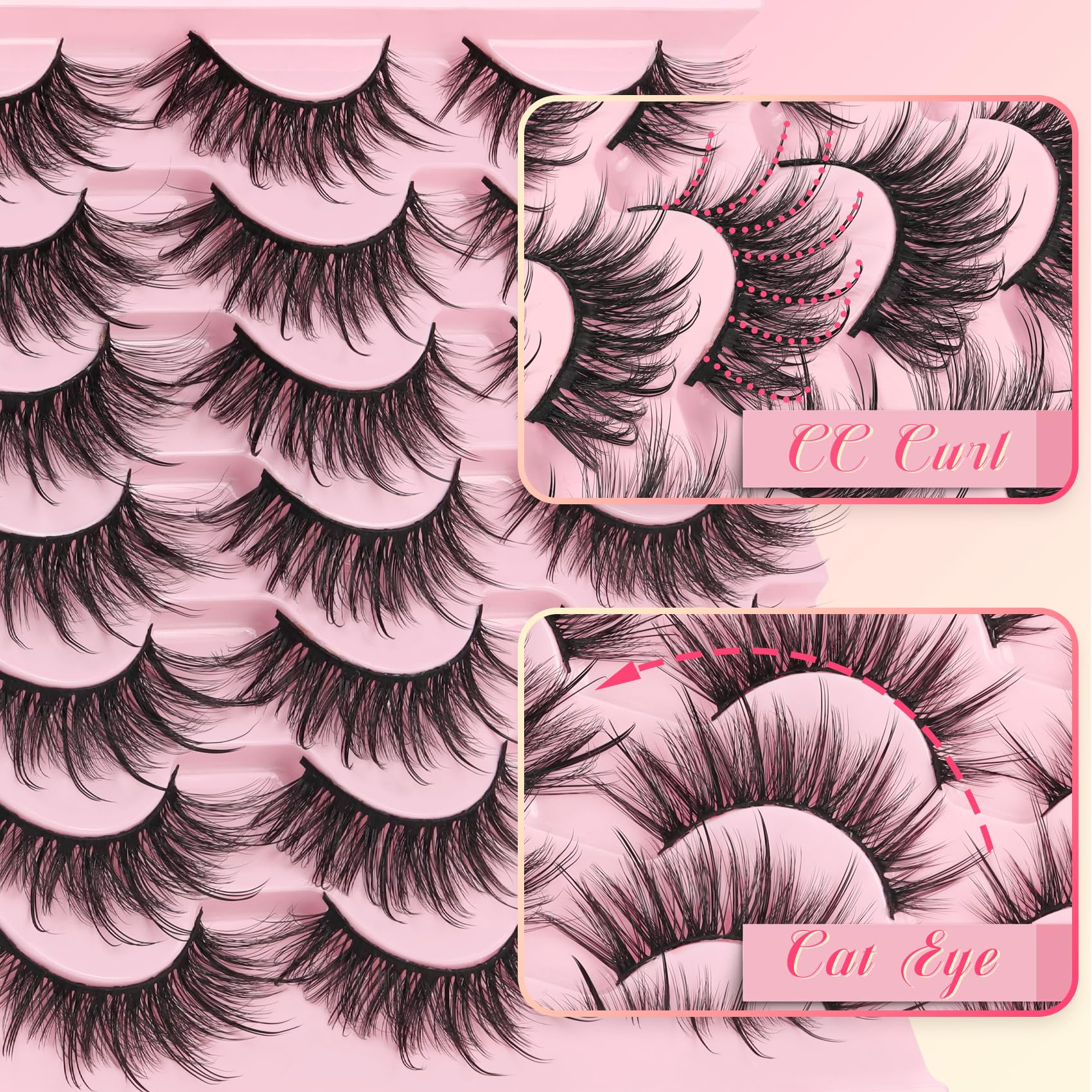 Ahrikiss Lashes Wispy False Eyelashes Natural Look Cat Eye Lashes 8 Pairs Faux Mink Lashes Lightweight Eyelashes Kit with Lash Glue and Lash Tweezers Soft Fake Lashes (Ethereal)