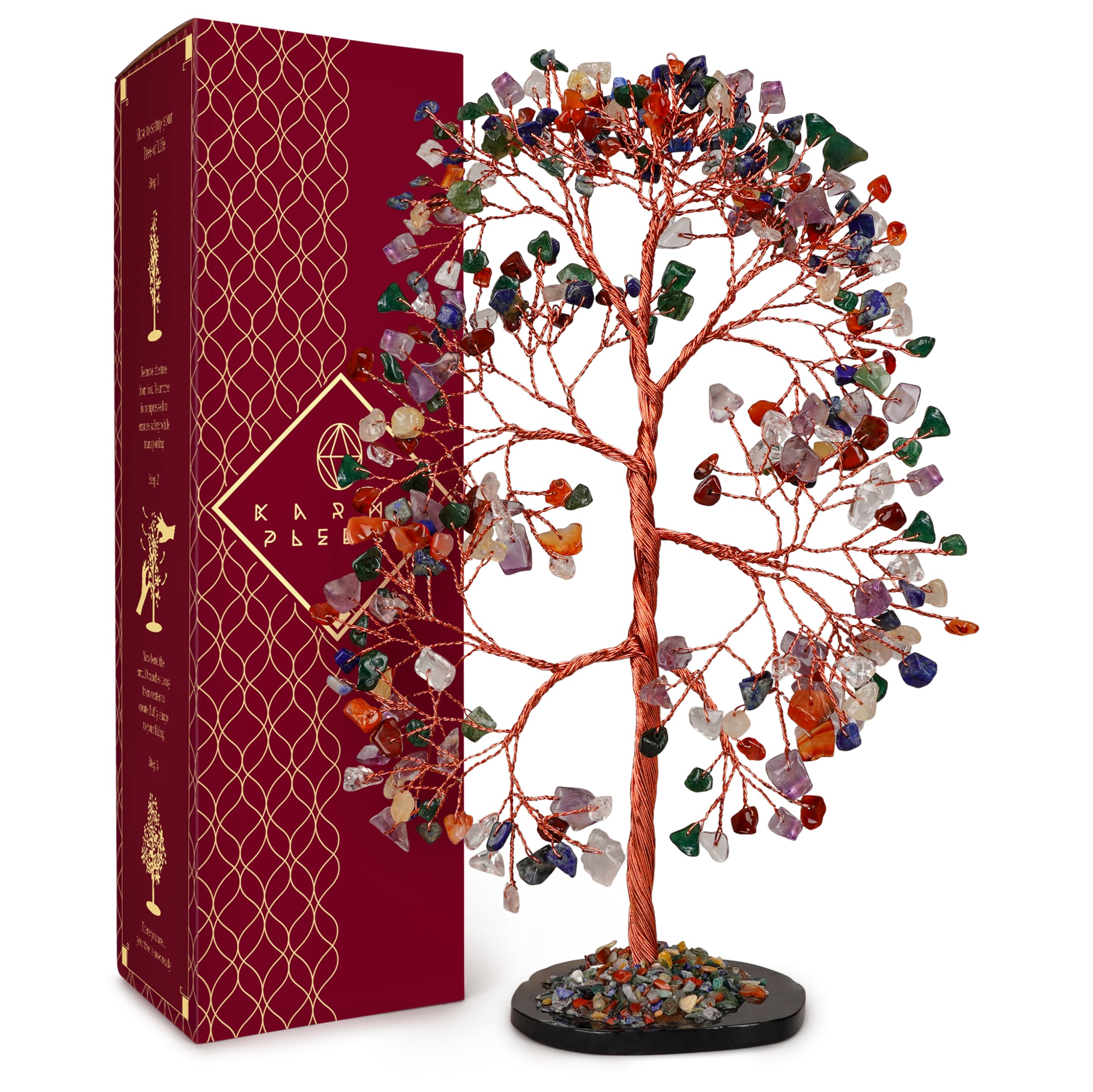 Crystal Tree of Life 7 Chakra Healing Crystals Trees for Home Decor, Office Desk Decor, Boho Decor, Handmade Bonsai Trees for Positive Energy, Money, Good Luck Birthday Gifts for Women, Mom