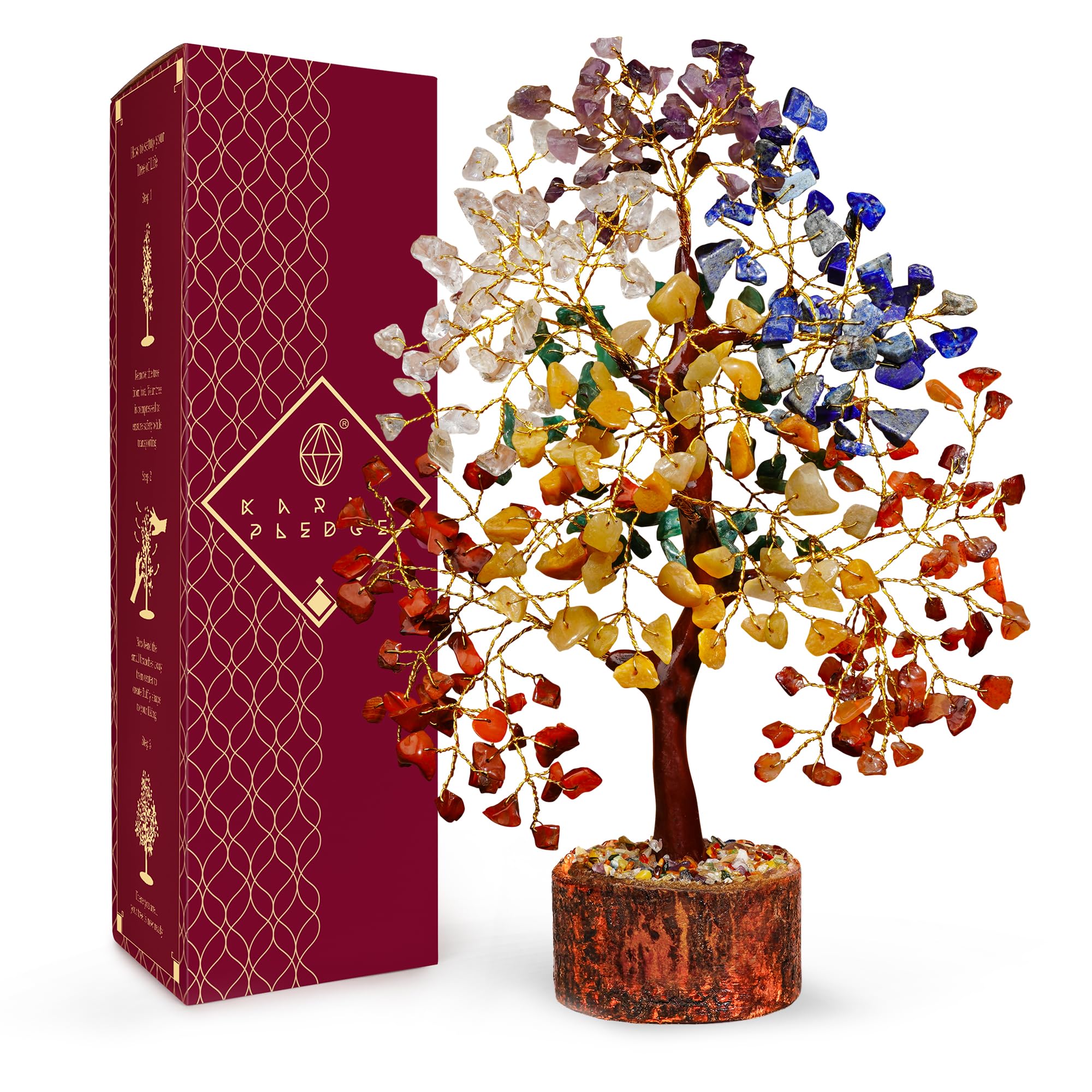 Crystal Tree of Life 7 Chakra Healing Crystals Trees for Home Decor, Office Desk Decor, Boho Decor, Handmade Bonsai Trees for Positive Energy, Money, Good Luck Birthday Gifts for Women, Mom