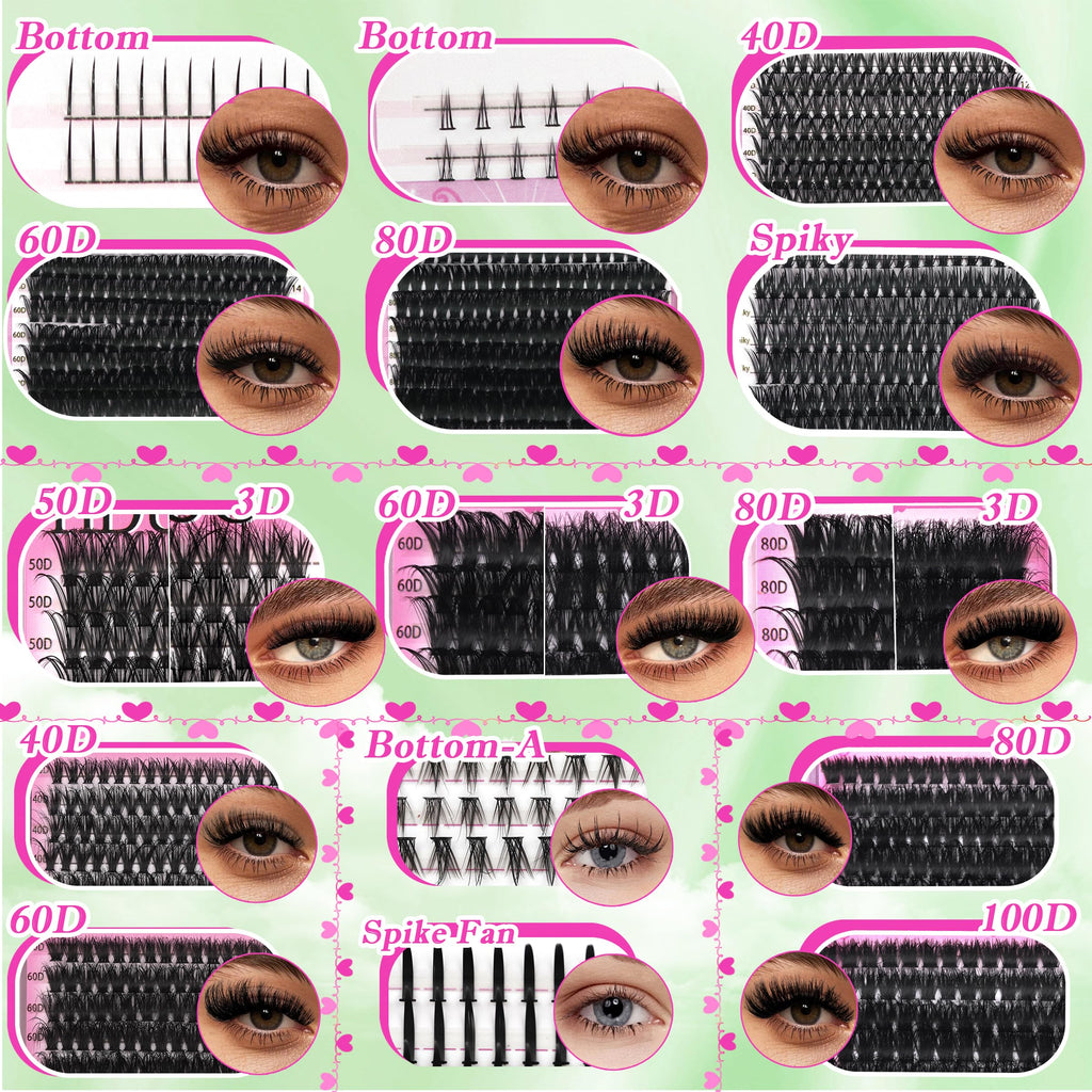 Lashes Clusters Kit 1846Pcs Bulk Packs Volume False Eyelash Extensions D Curl Wispy Individual Eyelashes, Volume Studio Effect, Wholesale Large Pack with Glue&Seal|Tweezers|Removers|Cleanser
