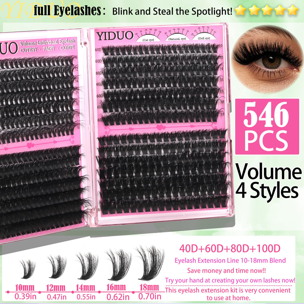 Lashes Clusters Kit 1846Pcs Bulk Packs Volume False Eyelash Extensions D Curl Wispy Individual Eyelashes, Volume Studio Effect, Wholesale Large Pack with Glue&Seal|Tweezers|Removers|Cleanser