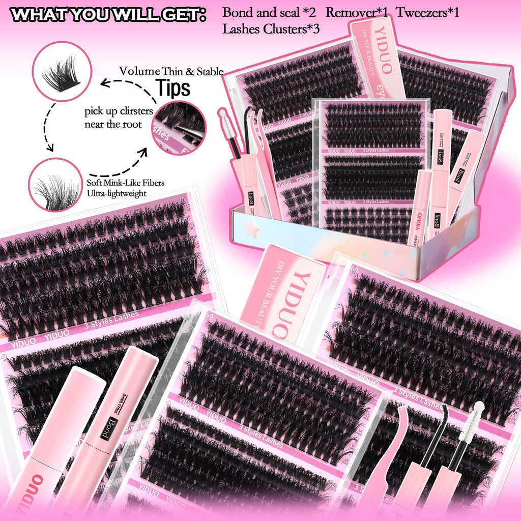 Lashes Clusters Kit 1846Pcs Bulk Packs Volume False Eyelash Extensions D Curl Wispy Individual Eyelashes, Volume Studio Effect, Wholesale Large Pack with Glue&Seal|Tweezers|Removers|Cleanser