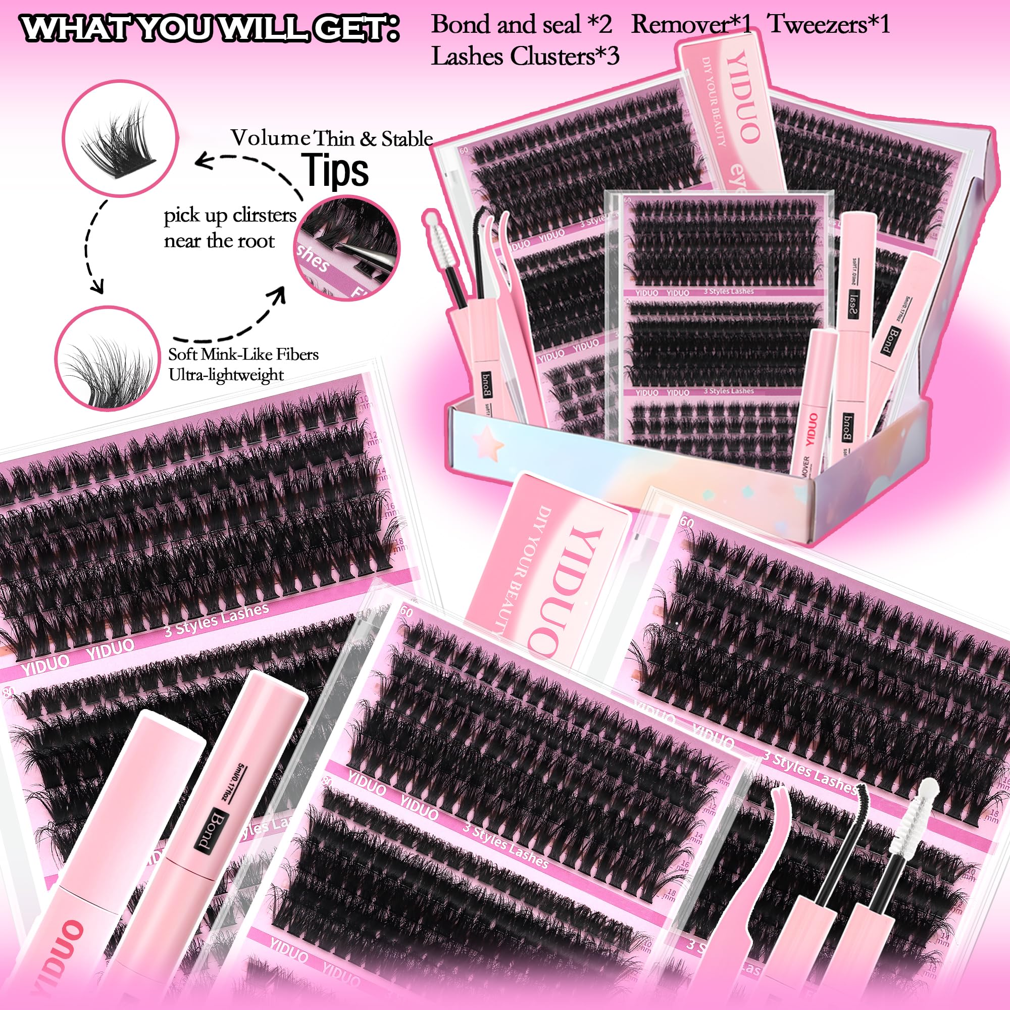 Lashes Clusters Kit 1846Pcs Bulk Packs Volume False Eyelash Extensions D Curl Wispy Individual Eyelashes, Volume Studio Effect, Wholesale Large Pack with Glue&Seal|Tweezers|Removers|Cleanser
