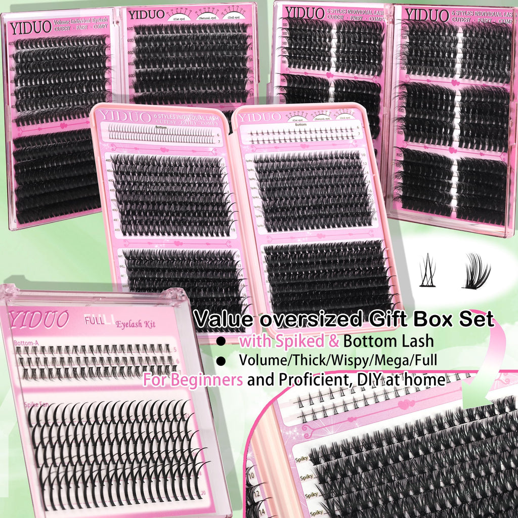 Lashes Clusters Kit 1846Pcs Bulk Packs Volume False Eyelash Extensions D Curl Wispy Individual Eyelashes, Volume Studio Effect, Wholesale Large Pack with Glue&Seal|Tweezers|Removers|Cleanser