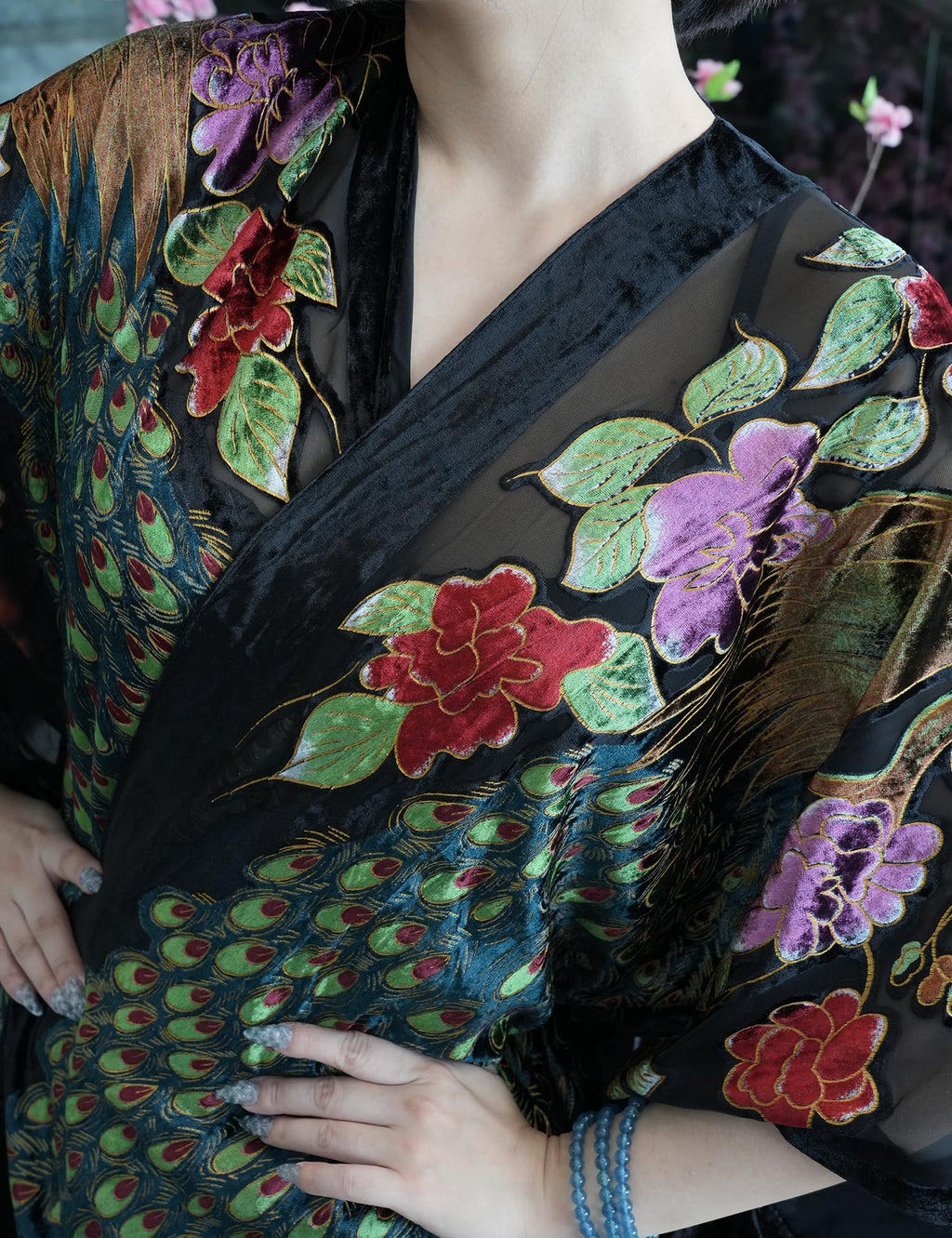 Women's Burnout Velvet Kimono Long Cardigan Cover Up Casual Outfit