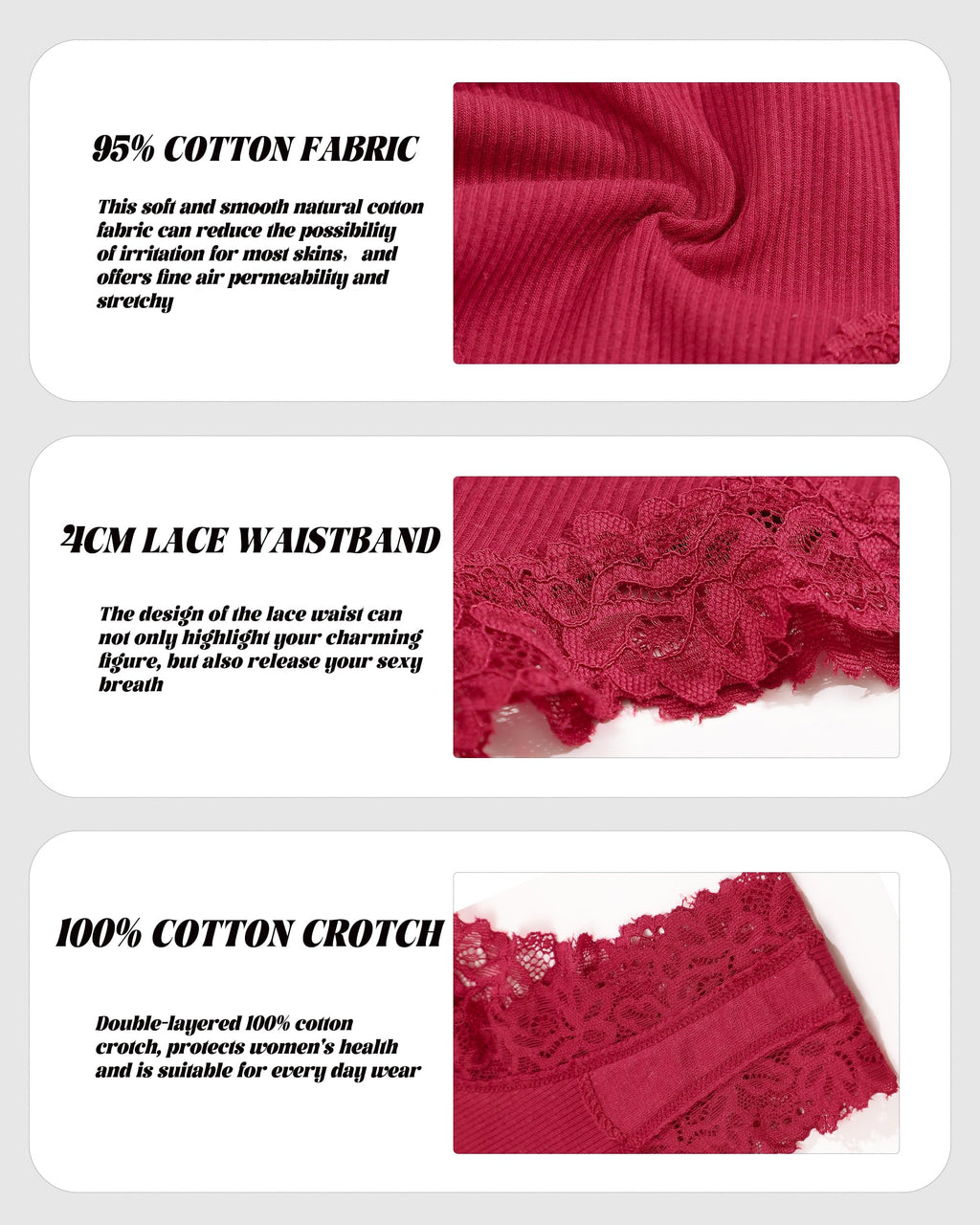 Sth Big Womens Cotton Underwear Sexy Lace Brazilian Panties Soft Breathable Cotton Bikini for Ladies 6 Pack