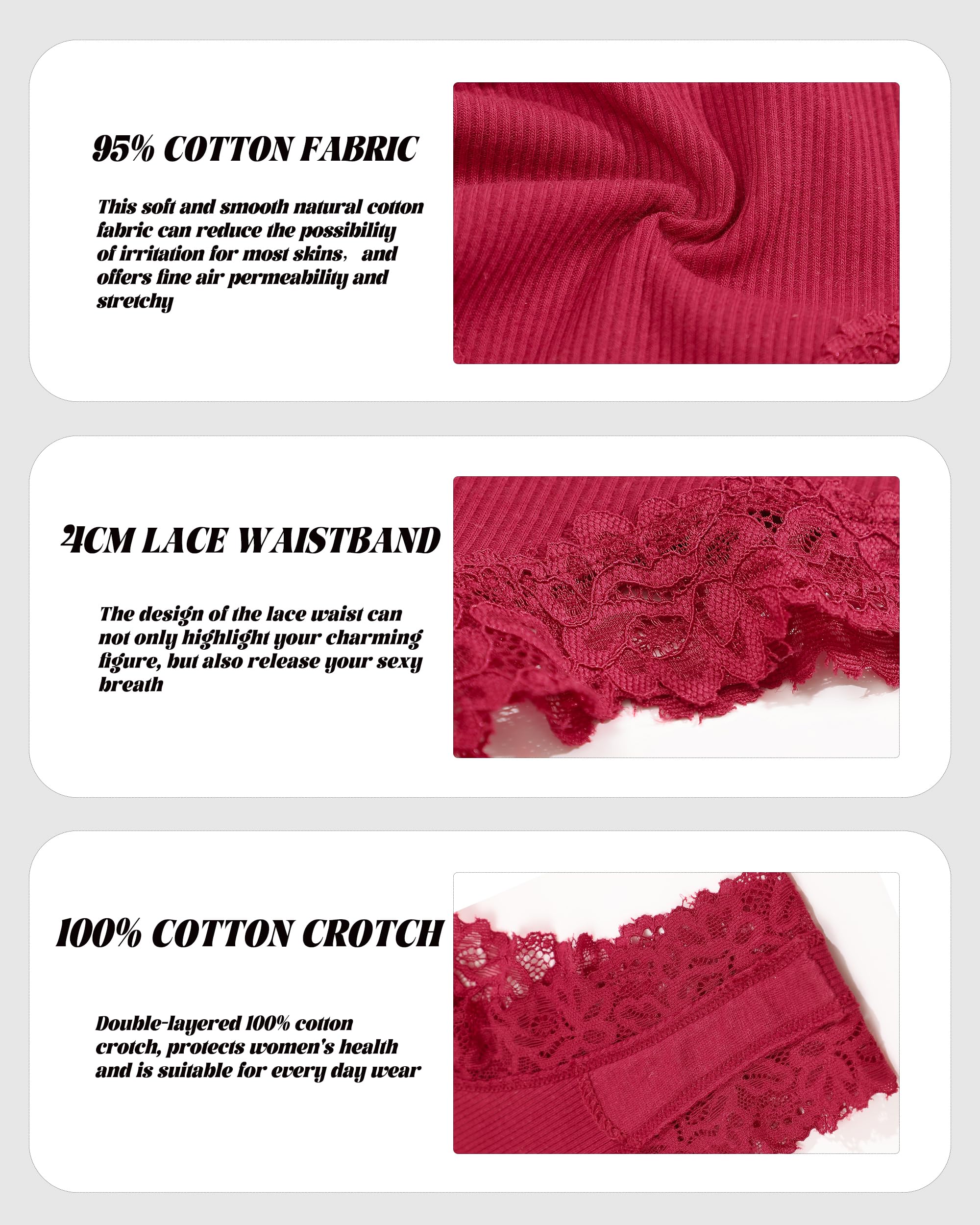 Sth Big Womens Cotton Underwear Sexy Lace Brazilian Panties Soft Breathable Cotton Bikini for Ladies 6 Pack