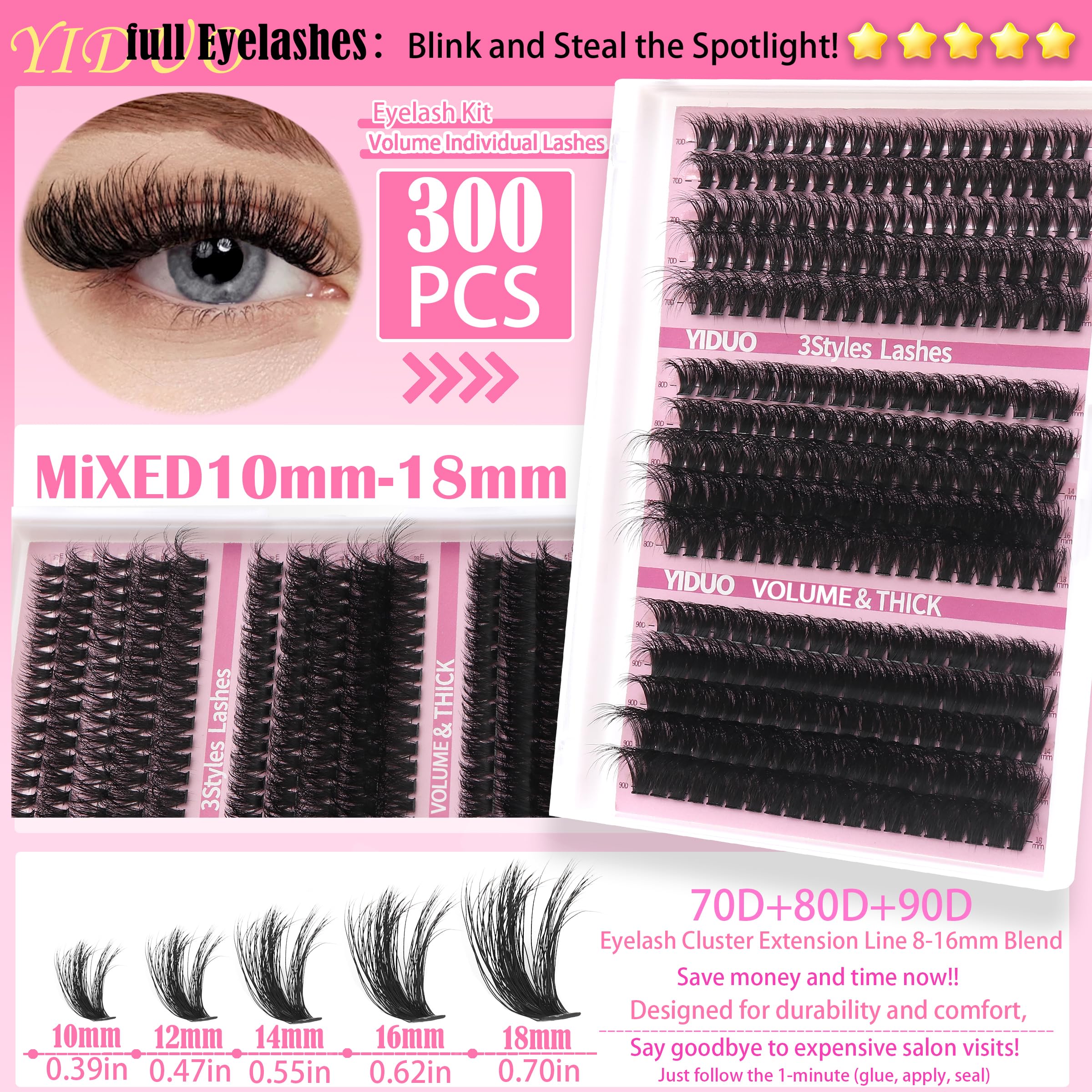 Lashes Clusters Kit 1846Pcs Bulk Packs Volume False Eyelash Extensions D Curl Wispy Individual Eyelashes, Volume Studio Effect, Wholesale Large Pack with Glue&Seal|Tweezers|Removers|Cleanser