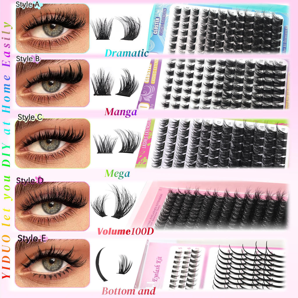 Lashes Clusters Kit 1846Pcs Bulk Packs Volume False Eyelash Extensions D Curl Wispy Individual Eyelashes, Volume Studio Effect, Wholesale Large Pack with Glue&Seal|Tweezers|Removers|Cleanser