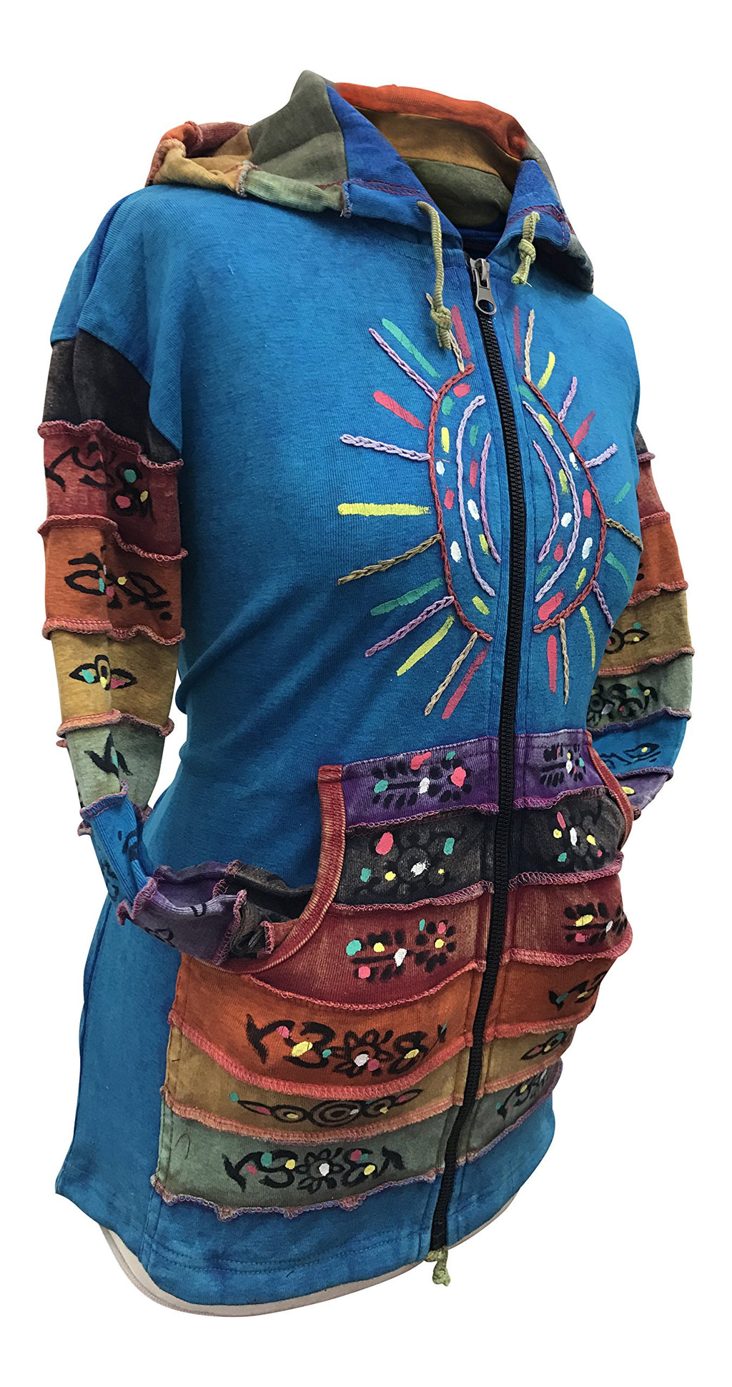 Shopoholic Fashion Women's Full Sleeve Gothic Sun Patchwork Faded Pixie Cotton Hippy Rib Hoodie