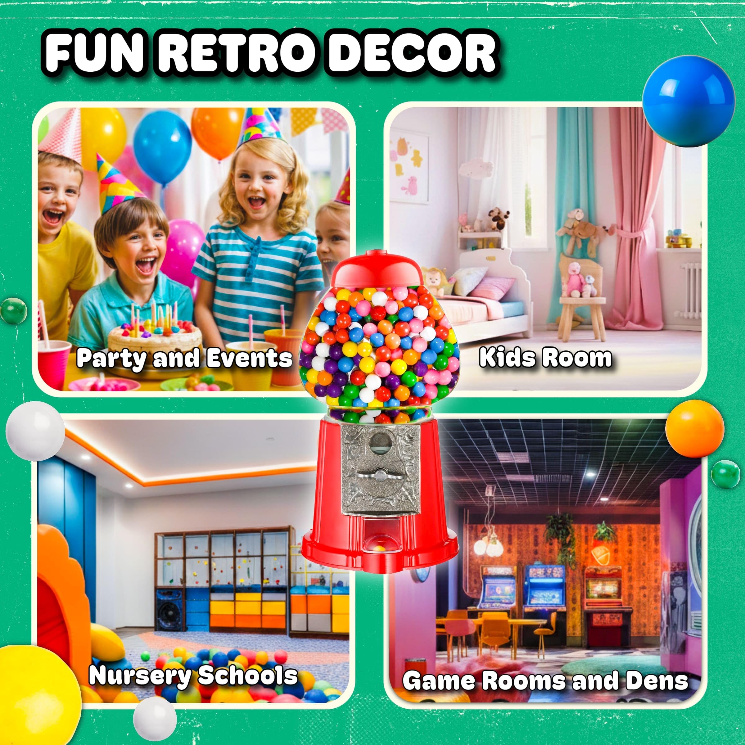 Vintage Gumball Machine - 11-Inch Retro-Style, Coin-Operated Cast Metal Vending Machine with Glass Globe and Free Spin by Great Northern Popcorn (Red)