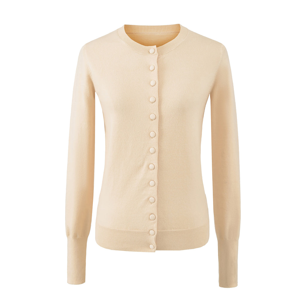 Round neck long sleeved single breasted loose top