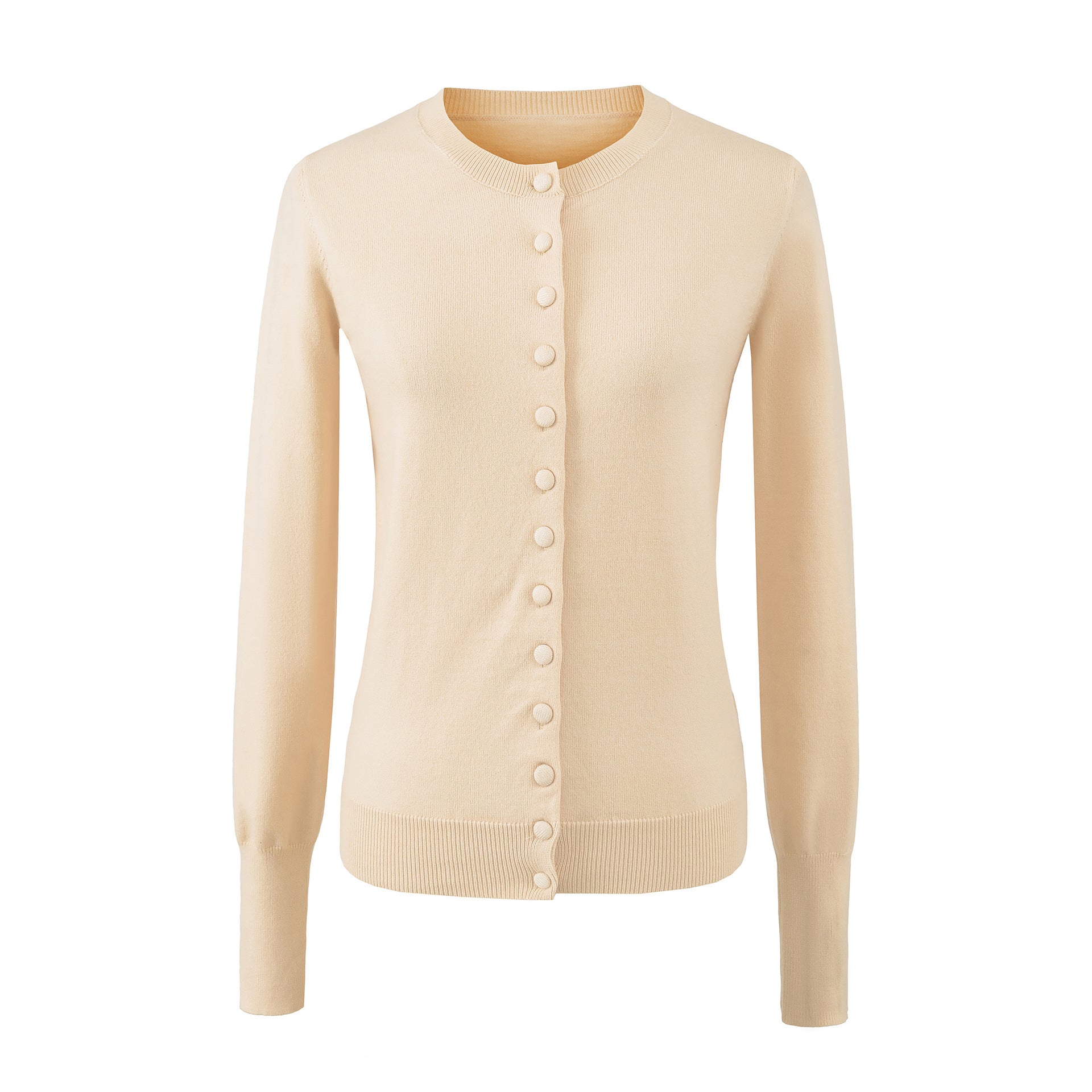 Round neck long sleeved single breasted loose top