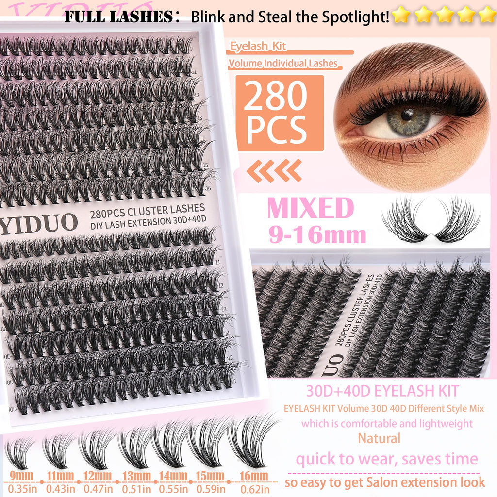 Lashes Clusters Kit 1846Pcs Bulk Packs Volume False Eyelash Extensions D Curl Wispy Individual Eyelashes, Volume Studio Effect, Wholesale Large Pack with Glue&Seal|Tweezers|Removers|Cleanser