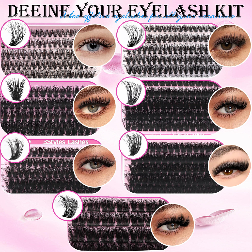 Lashes Clusters Kit 1846Pcs Bulk Packs Volume False Eyelash Extensions D Curl Wispy Individual Eyelashes, Volume Studio Effect, Wholesale Large Pack with Glue&Seal|Tweezers|Removers|Cleanser