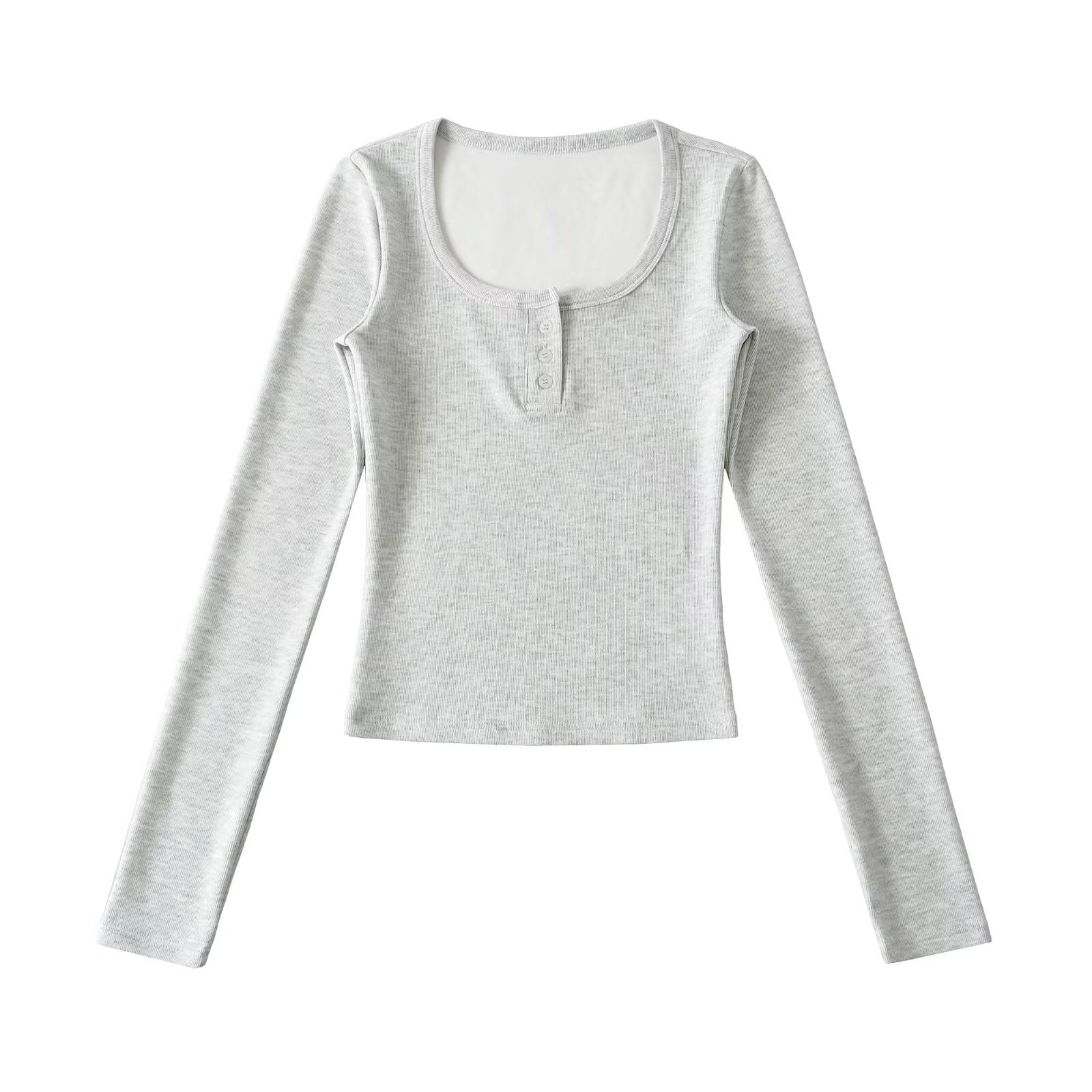 Round neck single breasted slim fit long sleeved T-shirt