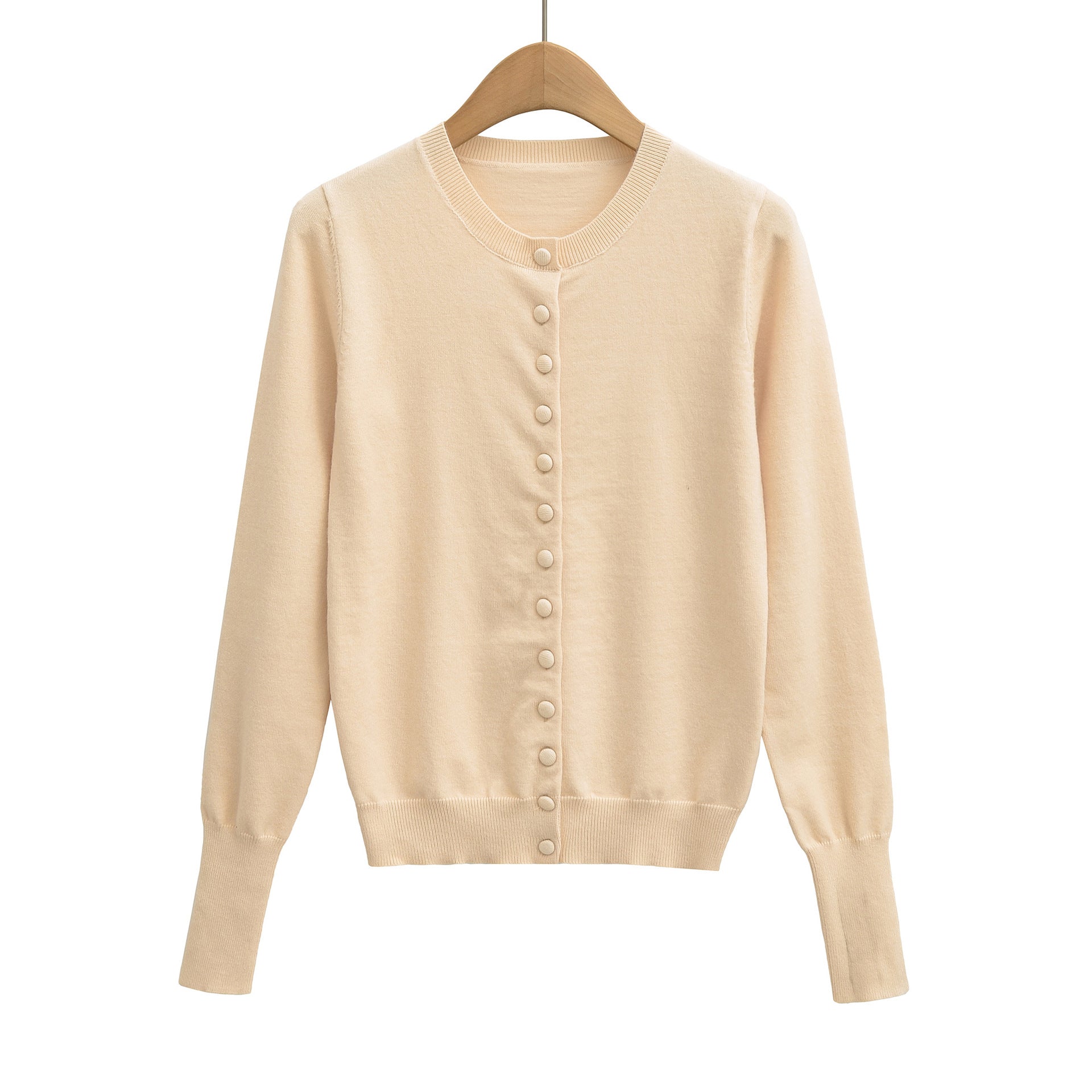 Round neck long sleeved single breasted loose top