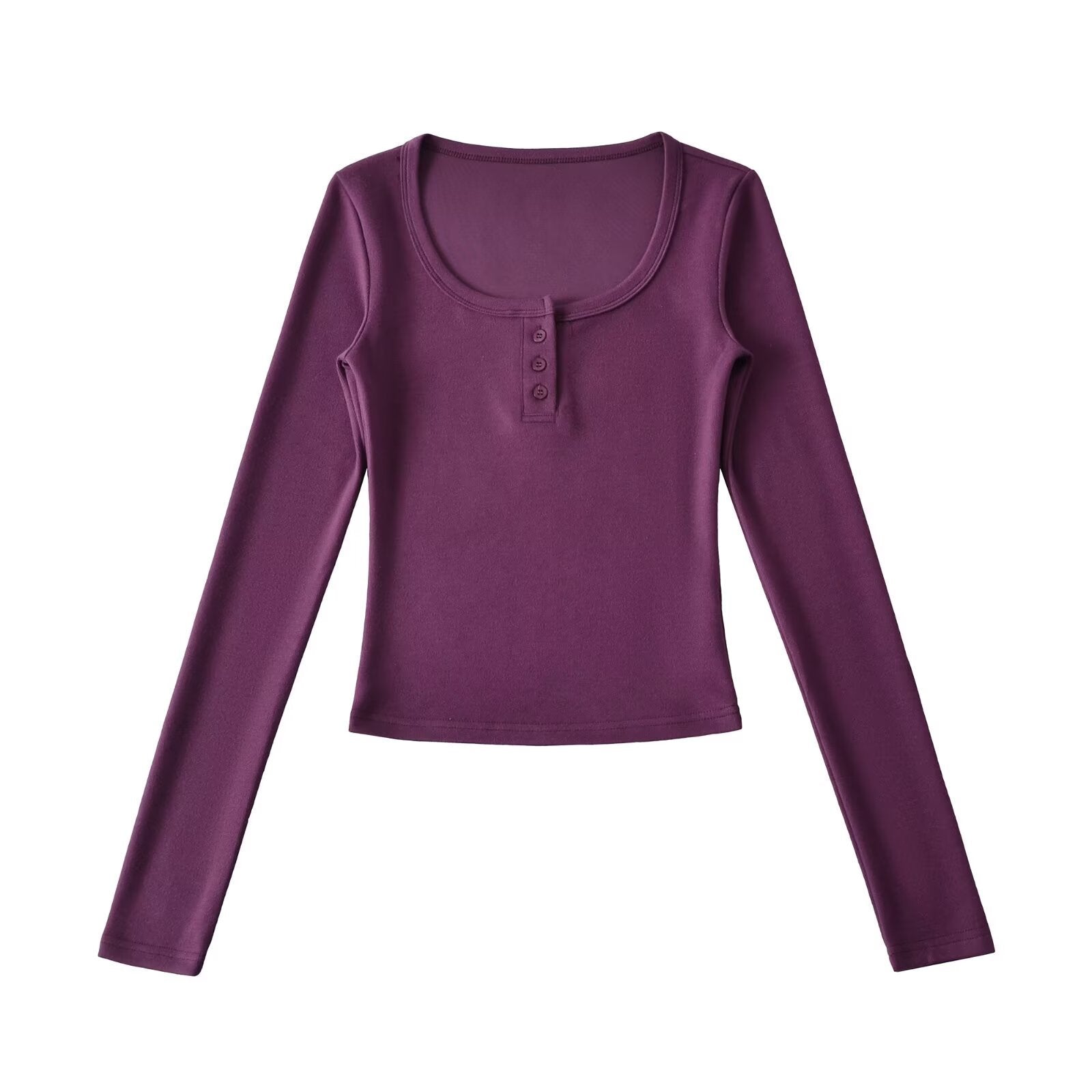 Round neck single breasted slim fit long sleeved T-shirt