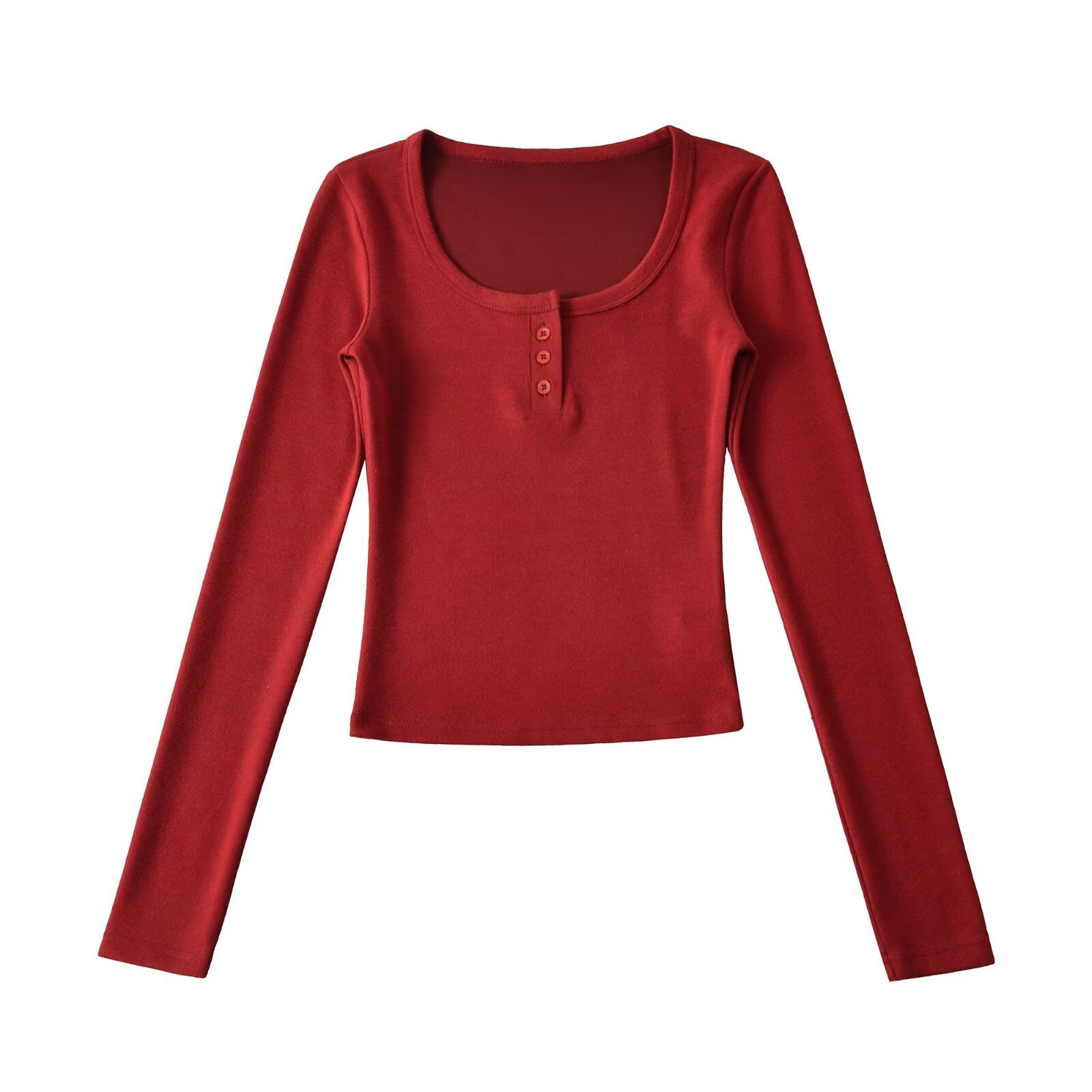 Round neck single breasted slim fit long sleeved T-shirt