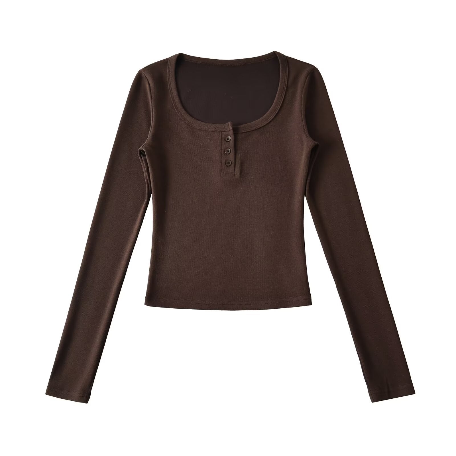 Round neck single breasted slim fit long sleeved T-shirt