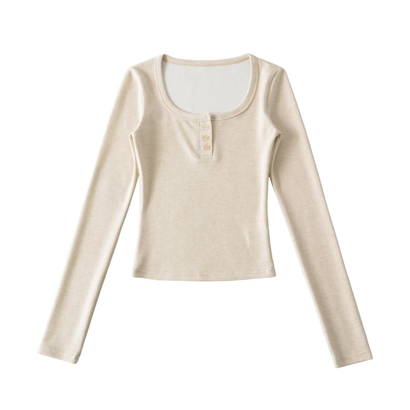 Round neck single breasted slim fit long sleeved T-shirt